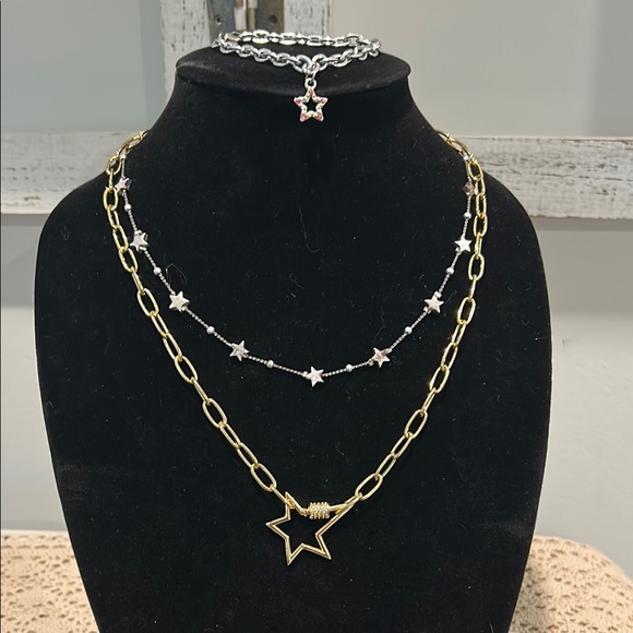 Jewelry - 3 Pieces Fashion Jewelry Stars Silver & Gold Color Necklaces & Bracelet